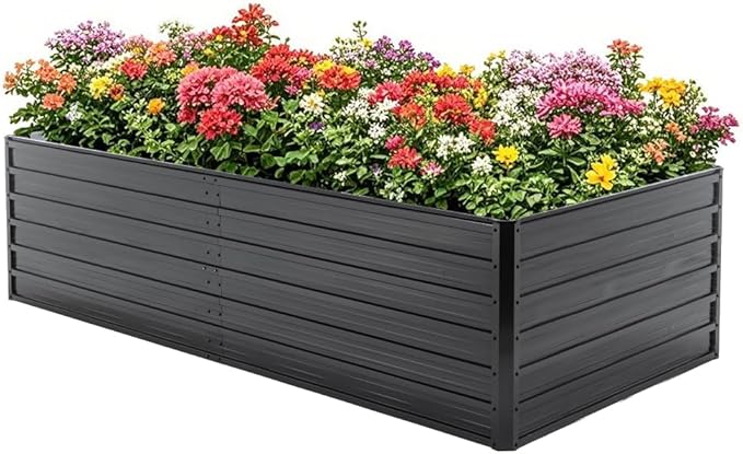 Heavy-Duty Galvanized Steel Raised Garden Bed for Outdoor Vegetables Flowers and Herb Planting – Rust-Resistant Metal Planter Box (8x4x2FT)