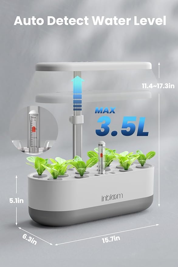 inBloom 12 Pods Hydroponics Growing System Indoor Garden with LED Grow Light and Pod Kit Plants Germination Kit with 4.2L Water Pump Accelerate Height Adjustable Gardening Gifts for Women White