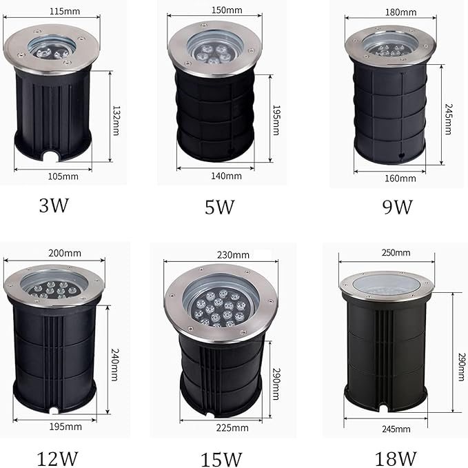 Adjustable Outdoor Recessed Ground Light - IP65 Waterproof LED Spotlight for Garden Driveway Deck &amp Steps - 12W &amp 5W Options Available (Red)