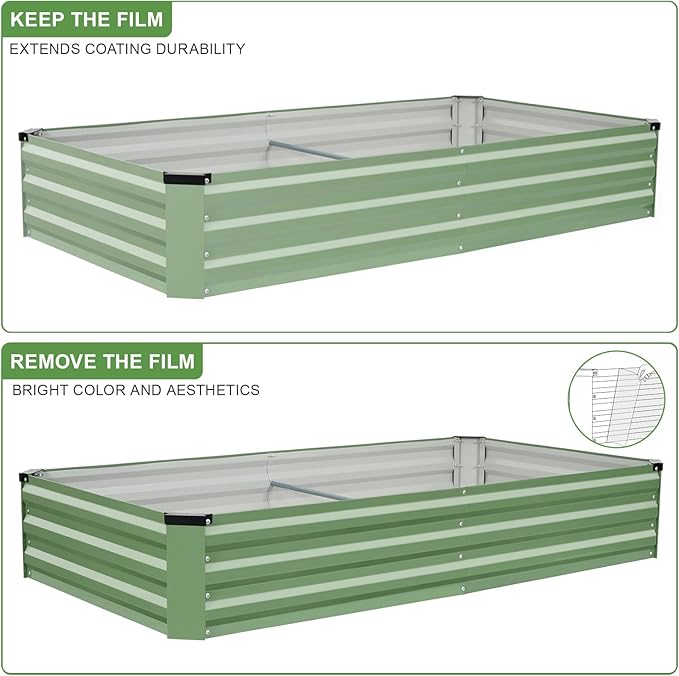 Galvanized Raised Garden Bed Outdoor | Metal Raised Garden Bed for Gardening 2Pack | Large Planter Box for Vegetables Flowers Fruits | Easy Assembly &amp Safety Design Flower Beds 6x3x1ft Olive Green