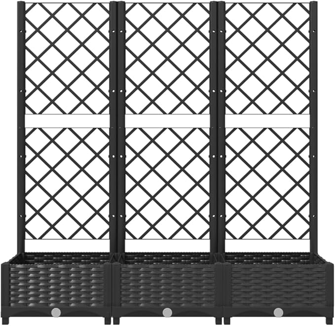Large Garden Planter Black Polypropylene 47.2 with Trellis Raised Garden Bed for Outdoor Plants Balcony Terrace Gardening