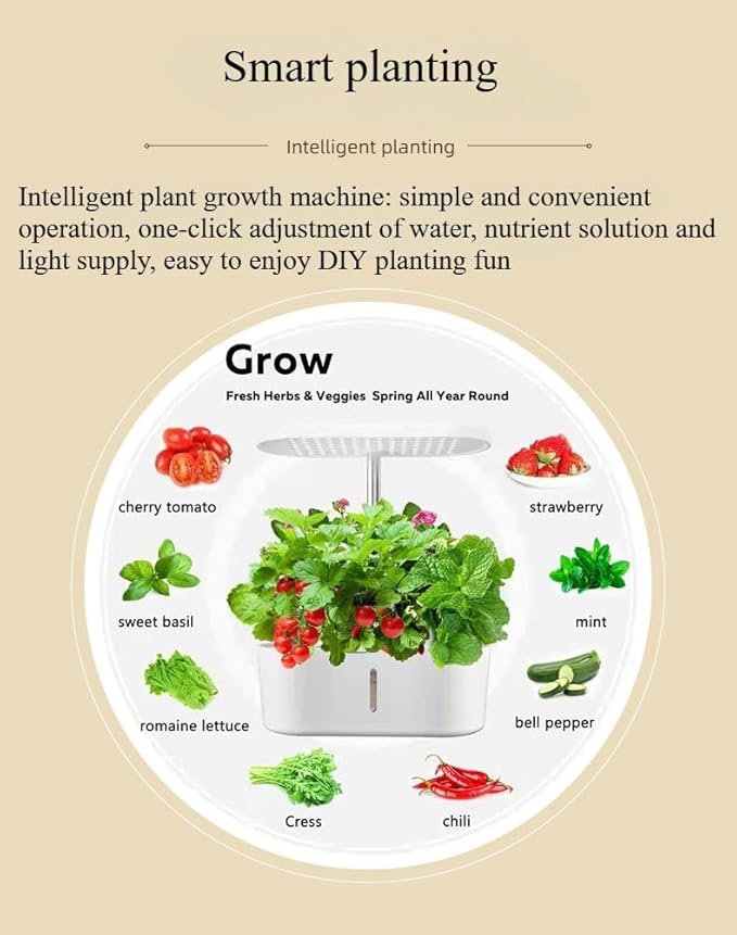 10-Hole Smart Plant Grow Light - Full Spectrum LED Lighting | 3.6L Auto Water/Oxygen Circulation | One-Touch Control | Indoor Vegetable/Fruit Growing Kit | Gardening Essential (White)