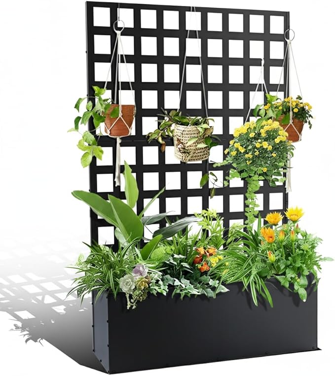 Metal Planter Box with Trellis 70.87x46.46x11.81 Raised Garden Bed with Drainage Holes Privacy Planters for Outdoor Garden Bed for Climbing PlantsVegetablesand Vines