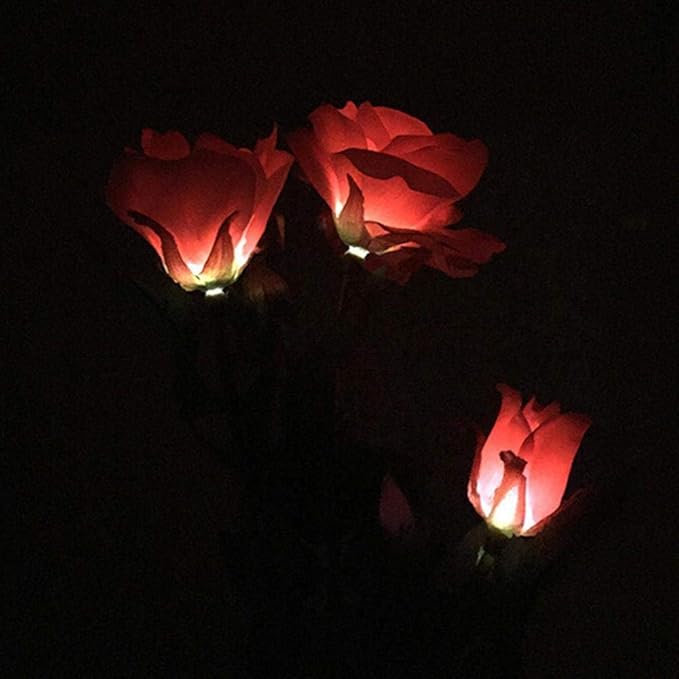 Plant Growing Lamps Solar Light LED 3 Heads Rose Flower Lawn Lamp Waterproof Flowers Stake Light Home Garden Yard Lawn Path Party Decorative lamp(2)