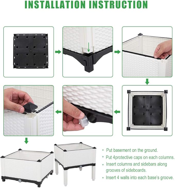 2 Pcs Raised Garden Planter Box BedRaised Indoor Outdoor Flower BedPlastic Elevated Garden Planters BoxVertical Pot Planter Boxeswith Drainage Plugfor Patio Porch Lawn Yard Backyard (White)