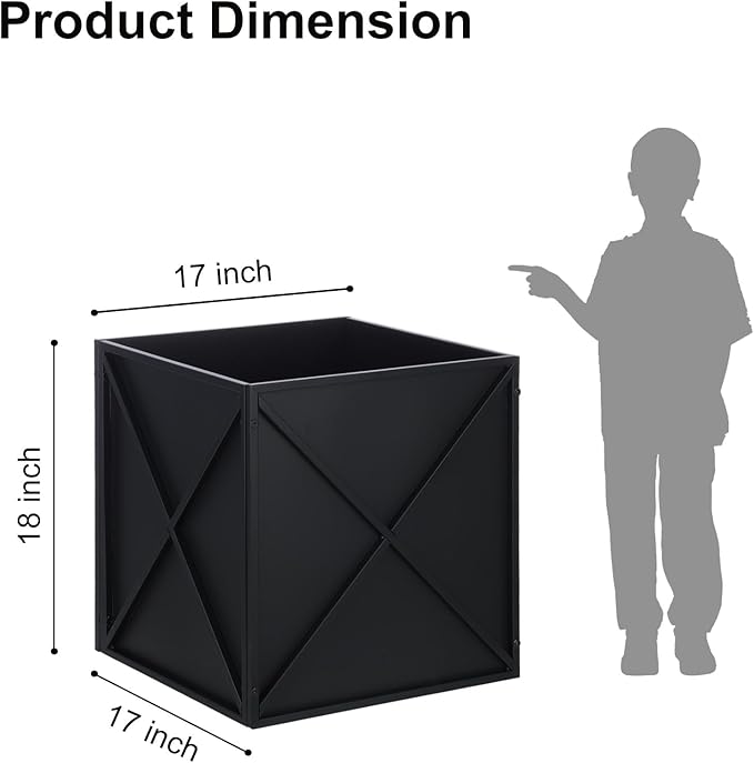SUNNYPARK Large Metal Planter Box 17”x 17”x 18” Square Modern Black Metal Planter Box Heavy Duty with Drainage Holes for Outdoor Garden Patio