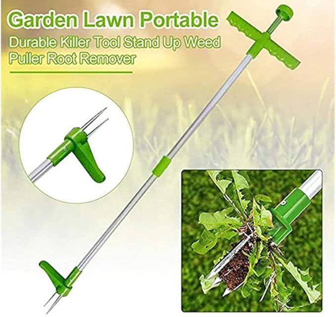 Portable Stand Up Weed Puller Garden Lawn Root Remover Tool Long Handle Weeding Tool with 3-Claw Steel Head