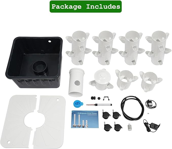 15-Tier Hydroponic Growing Tower 45-Plant Vertical Garden Kit with Water Pump Hydroponics Tower Growing System with 4 Wheels for Herbs Vegetables Strawberries (White)