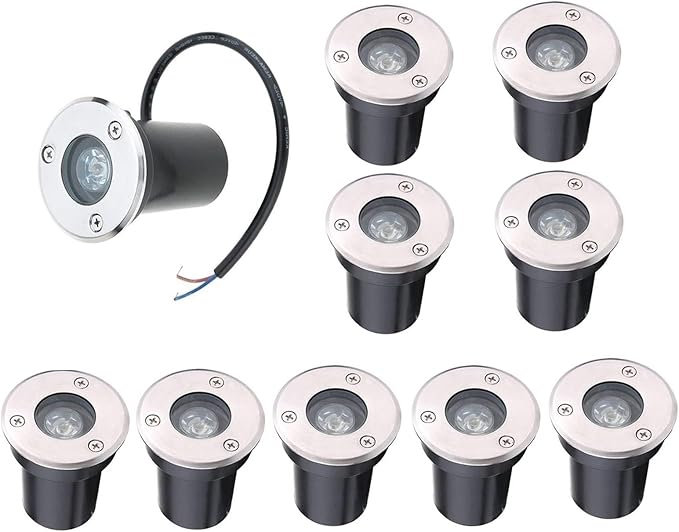 10 Pack LED Buried Garden Lights - 1W IP67 Landscape Spotlights for Pathway and Patio Lighting (Blue 220V &amp Green 24V)