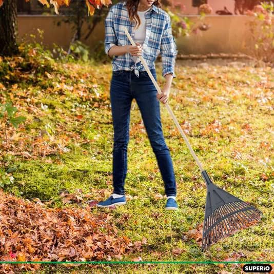 Superio Kids &amp Adult Set Rakes with Hardwood Handle Durable Plastic Head to Sweep Leaves in Lawn and Tidying Up The Garden Kids Size 34 Adult Size 61