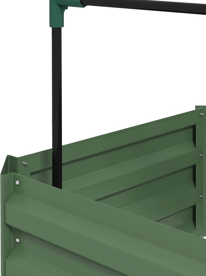 24x24x11.75 Galvanized Urban Garden Planter Box with Built-in Tomato Cages Green Color Weatherproof Construction Design