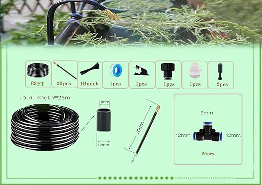 Drip Irrigation Kit Automatic Watering System for Potted Plants 360 Degree Adjustable Copper Micro Sprinklers Quick Connect Tubing Fittings for Garden Lawn Patio Balcony(20 Nozzles)