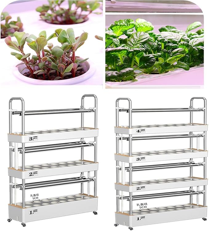 48/64 /90/120 Holes Indoor Garden Hydroponics Growing System Plant Herb Garden Plant Germination Kit with LED Light for Home Vegetables FruitsClayPebbles-64holes