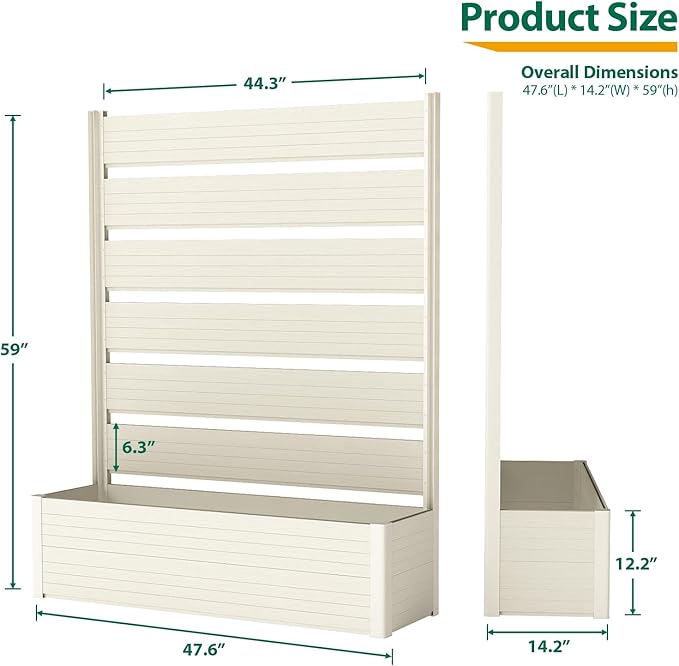 Vertical Screen Planter Bed - Raised Garden Box with Trellis for Climbing Plants Durable Privacy Fence Planter for Outdoor Patio Deck Aluminum Frame Beige
