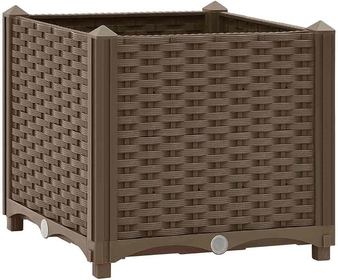 15.7x15.7x15 Brown PP Raised Planter Box for Outdoor Garden Patio &amp Balcony Sturdy Tomato &amp Herb Garden Bed Easy-Assembly Outdoor Planter