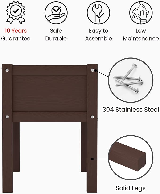 Small HDPE Raised Garden Bed Elevated Planter Box with Legs Outdoor All-Weather Planter Raised Beds for Seeds Herbs Flowers Vegetables (Coffee)