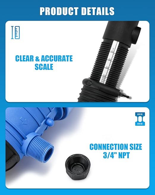 NEWTRY 1:250 to 1:25 Fertilizer Injector for Drip Irrigation Adjustable Water Powered Dosing Pump 3/4 NPT