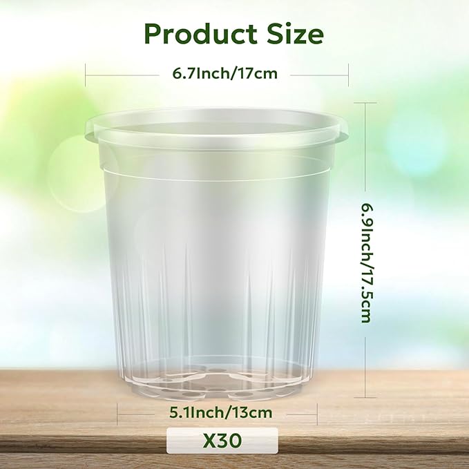 30 Packs 1 Gallon Reinforced Clear Nursery Pots with Drainage Holes 7 Inch Transparent Plastic Plant Pot Seedling Planter for Vegetable Propagation Root Cutting Seed Starting