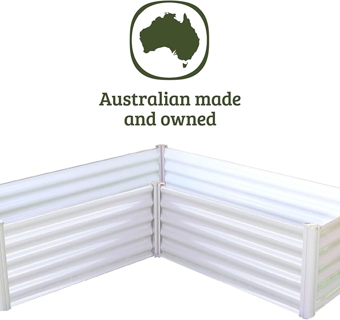 ABSCO The Organic Garden Co. Premium Galvanized DIY 4' x 3' L Shaped Garden Bed with Easy Assembly Superior Drainage Surfmist White Steel Metal Planter Box 12 Walls for All Plants