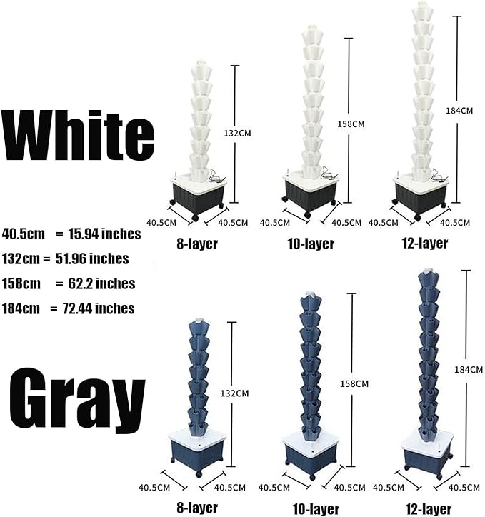 Soilless Cultivation Hydroponic Planting ColumnsVertical Hydroponics Garden Grow TowerHydroponics Growing TowerVertical Tower Planters Gray-12-layer