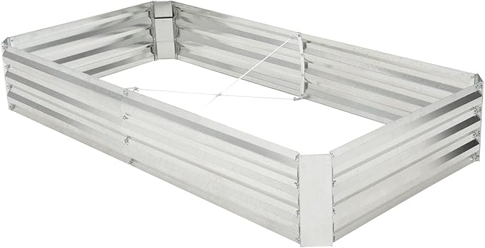 Giantex Galvanized Raised Garden Bed 6x3x1ft Large Metal Planter Box with Gloves Outdoor Bottomless Planter Raised Bed Kit for Vegetables Flowers Herbs Fruits Silver