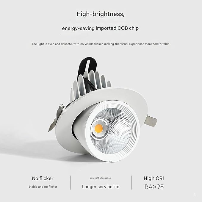 COB Recessed Spotlight Opening High-Transparency Adjustable Angle Elephant Trunk Light for Shop Exterior Walls Wedding Dress/Clothing Store Windows(White30W(AC111-240V))