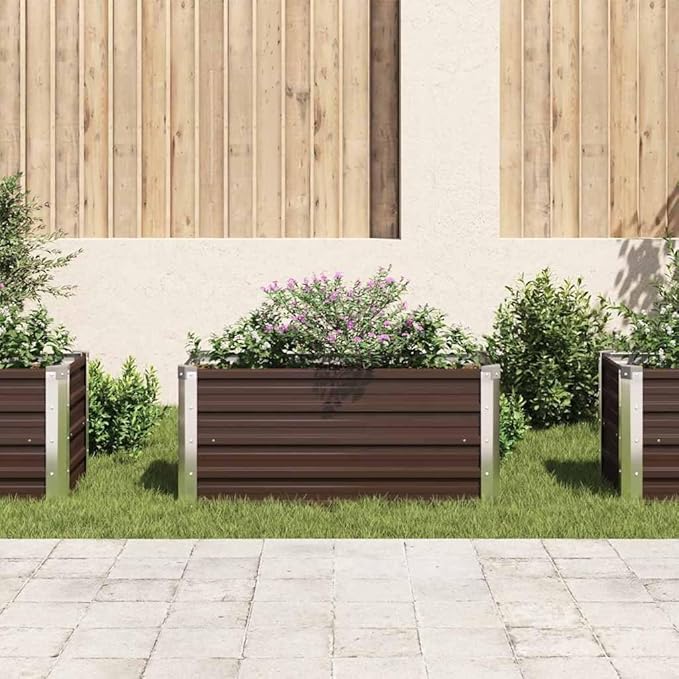 Galvanized Steel Garden Raised Bed Kit Outdoor Planter Raised Garden Boxes Metal Raised Garden Beds for Vegetables Herbs Flowers Brown 39.4x15.7x17.7-1120