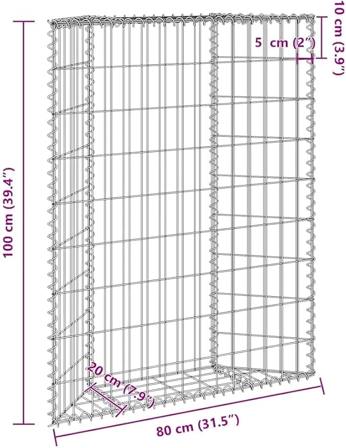 vidaXL Gabion Raised Bed - Galvanized Steel - ezium Shape - Versatile Plant Base - Ideal for Garden/Patio - Stable &amp Durable - Proof &amp Weather- - Silver - 31.5x7.9x39.4