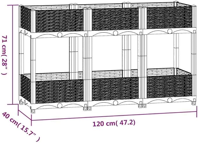 47.2x15.7x28in Rectangular Raised Garden Bed Matte Black UV PP Planter Box for Vegetables &amp Flowers Lightweight Outdoor Garden Box for Balcony Patio Yard
