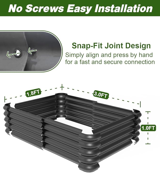 3x1.8x1ft Raised Garden Bed Kit for Outdoors Rustproof PP Raised Planter Box Large Garden Box Flower Bed with Press-Fit Assembly Gardening Containers for Vegetables Flowers Herbs Balck