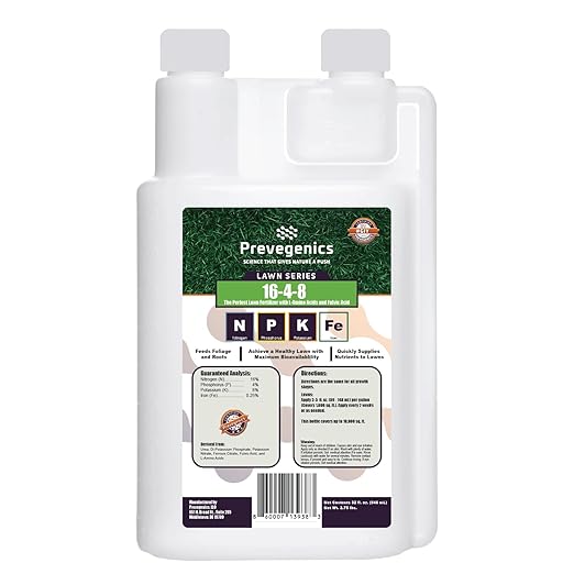 16-4-8 Liquid Lawn Fertilizer | (32 fl. oz.) | with Iron L-Amino Acids and Fulvic Acid | Balanced Lawn Food for All Grass Types