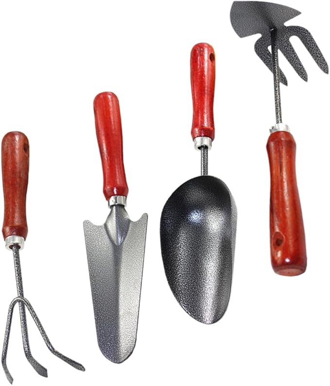 FRCOLOR Garden Tool Set 4pcs Mini Hand Trowel and Hand Rake with Long Narrow Shovel and Dual-use Cultivator for Planting and Digging in Home and Outdoor Gardening