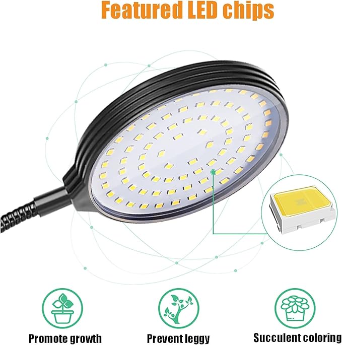 1-4 Heads LED Grow Light Full Spectrum Clip Plant Growing Lamp 5-Segment Dimming Mode 3 Fill Light Conversion Modes 4/8/12H Timer Idea for Small Plant Light (Size : 2pcs) ()