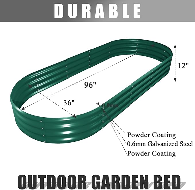 2 Pack 8x3x1FT Galvanized Raised Garden Bed Large Metal Planter Box Kit Elevated Raised Garden Planters for Outdoor Plants Green