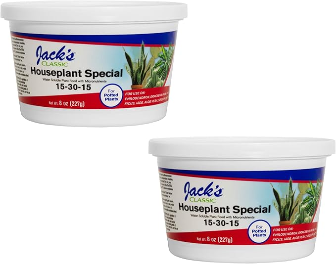 Jack's Classic 15-30-15 Houseplant Special Water-Soluble Fertilizer with Micronutrients to Green-Up and Increase Blooms in Houseplants 8oz 2 Pack