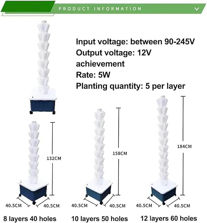 Hydroponics Tower Hydroponic Growing System Aeroponics Grow Kit Aquaponics Planting System forFruits and Vegetables with Hydrating Pump Adapter Seeding Bed &amp Ne