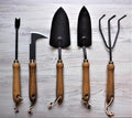 6-Piece Garden Tool Set with Wooden Handles and Carry Bag – Optional Engraving – Durable Gardening Kit for Planting Weeding Pruning &amp Outdoor Gifts for Gardeners (3 Tools Engraved)