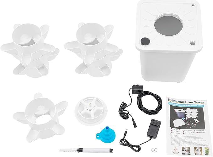 25-Plants Vertical Hydroponics Tower System Growing System Vertical Garden Planter with Pump &amp Water Tank Hydroponic Mechanism for Home Kitchen Balcony - White
