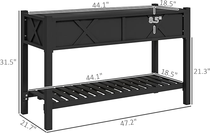 Elevated Wood Planter BoxRaised Garden Bedwith Storage ShelfDrainage Holesand Liner