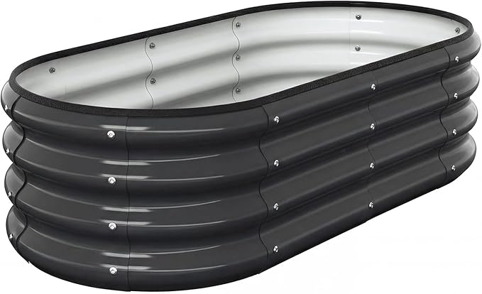 4X2X1 FT Oval Raised Garden Bed Metal Planter Box for Outdoor Gardening Easy Assembly Raised Bed for Vegetables Fruits Flowers(Dark Gray 1PC)