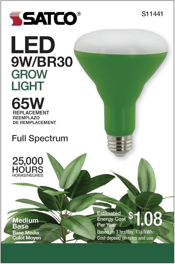 Satco S11441 9W 120V Full Spectrum Plant Grow Lamp Medium Base Help Grow Ornament Plants and Succulents for Wet Rated Locations Neutral White (12 LED Light Bulbs)