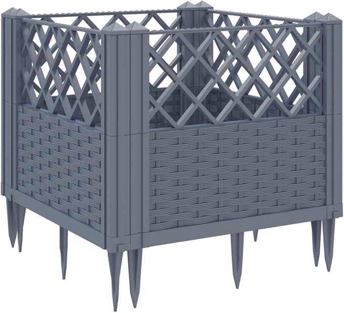 Garden Planter Modular Medium Grey Polypropylene Patio Basketweave Welded Steel | Fence and Raised Bed Landscape | Galvanized