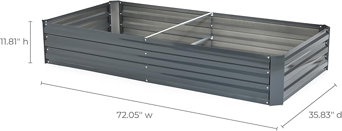 LuxenHome Galvanized Raised Garden Bed Kit 6x3x1ft Raised Garden Bed Outdoor Rectangular Metal Gardening Planter Box Large Plant Pot Planting Bed Gardening Tools for Vegetables Flowers Herbs