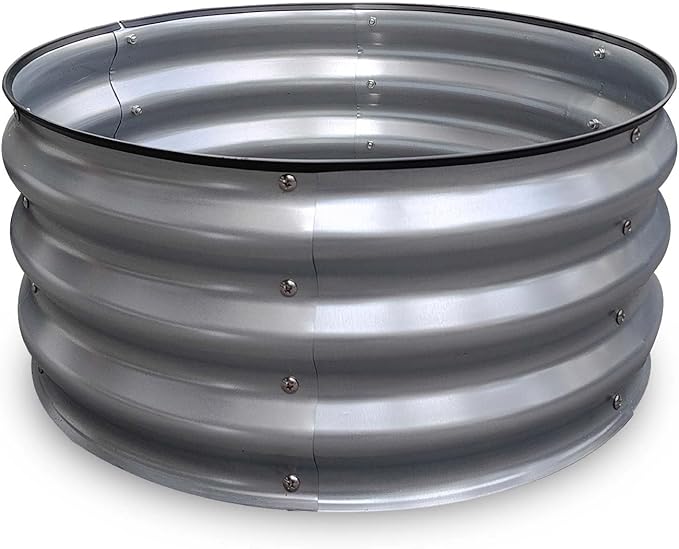 GrowHaus 2x2x1FT Galvanized Raised Garden Bed Planter Boxes Outdoor Round Metal Garden Beds for Planting Vegetables Flowers Herbs Silver