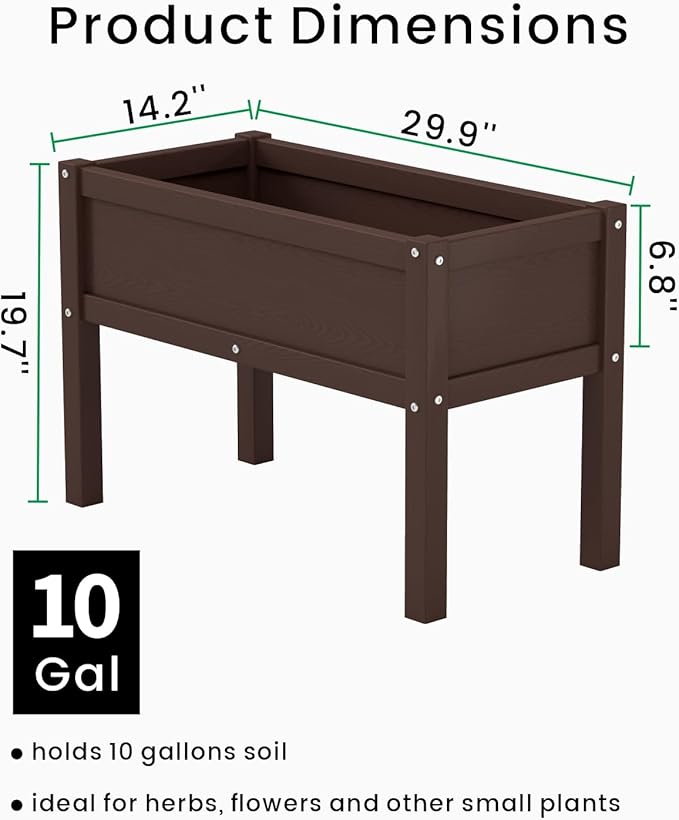 Small HDPE Raised Garden Bed Elevated Planter Box with Legs Outdoor All-Weather Planter Raised Beds for Seeds Herbs Flowers Vegetables (Coffee)