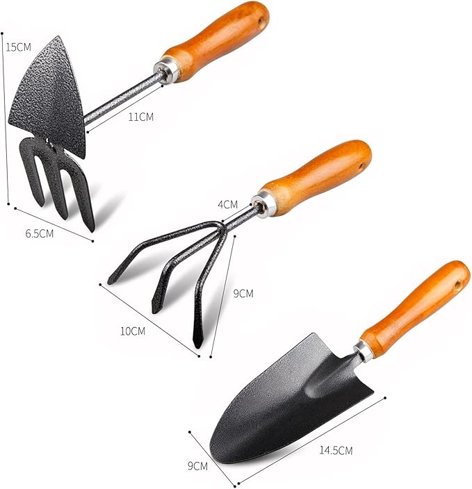 Garden Tools Set 3 Piece Gardening Hand Kit Includes Hand Trowel Rake Dual-Purpose Hoe Gardening Tools Gift for Women Men