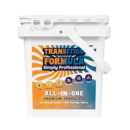 Transition Formula – Premium Fertilizer for Pre-Flower Growth – Organic Mineral Hybrid with Seaweed Yucca &amp Amino Acids – Water-Soluble Plant Food – Made in USA - 25 LB Bucket