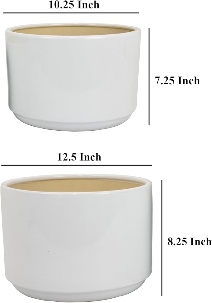 Accent Planter Set of 2 Wide Base White Ceramic