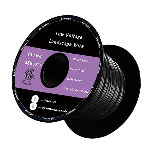 14/2 Low Voltage Landscape Lighting Wire 250ft 14AWG*2C Waterproof Pure Copper Outdoor Direct Burial 250 feet Black