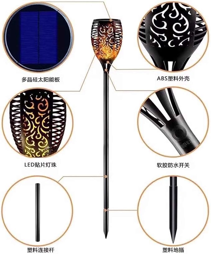 Solar Garden Stake Light –Flame Torch Lamp Weatherproo for Outdoor Pathway Lighting No Wires Required with Automatic Night Activation(Warm Light6PCS (1.2V))